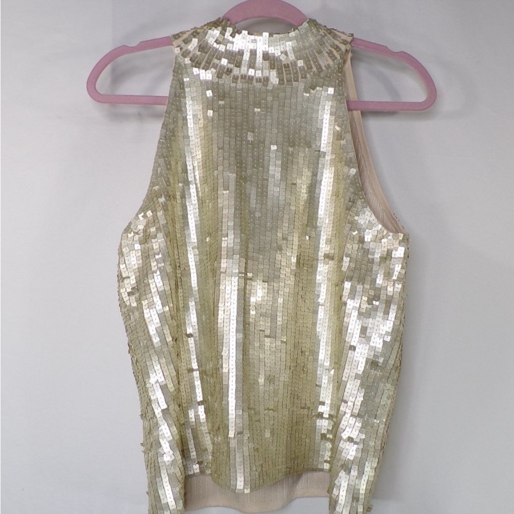 White House Black Market Champagne Sequin Paillette Halter Top Y2K Glam Size M - Picture 5 of 12